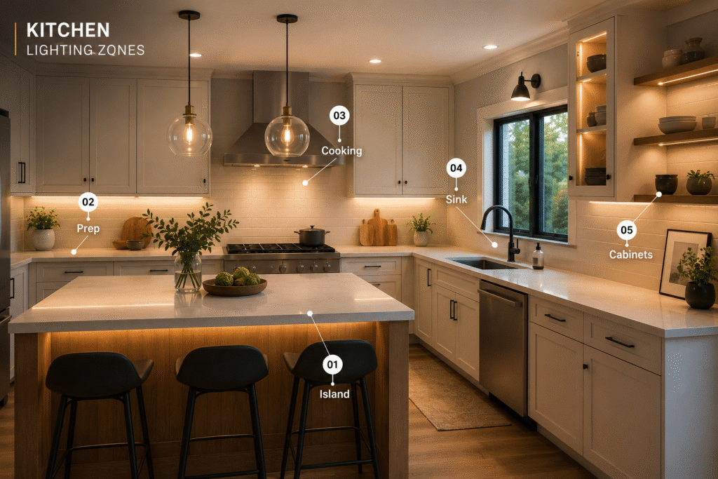 Place Light in Every Kitchen Zone